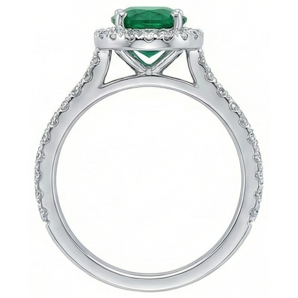 3.6 Ct Oval Cut Green Emerald Natural Earth Mined Diamond ( Not Lab Grown ) Engagement Ring