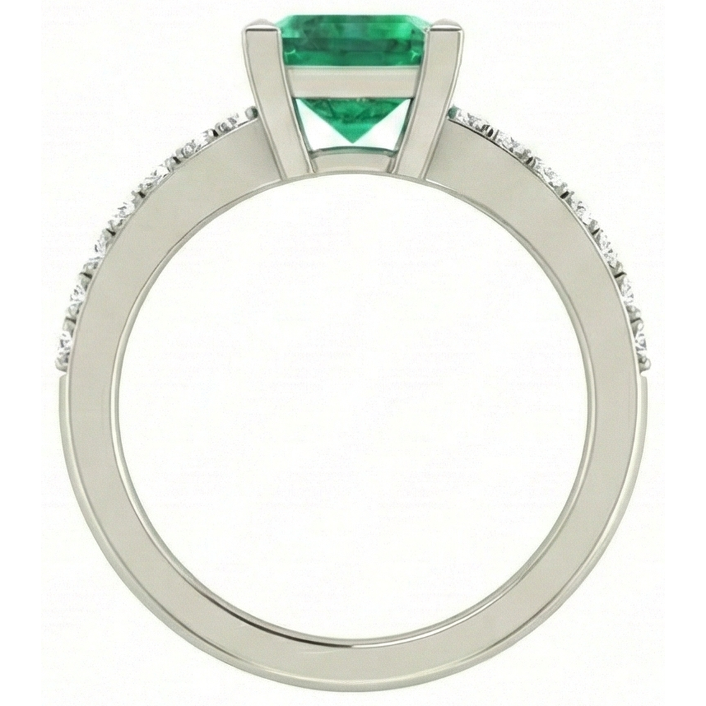 3.65 Ct Green Emerald With Natural Earth Mined Diamond ( Not Lab Grown ) Ring White Gold 14K