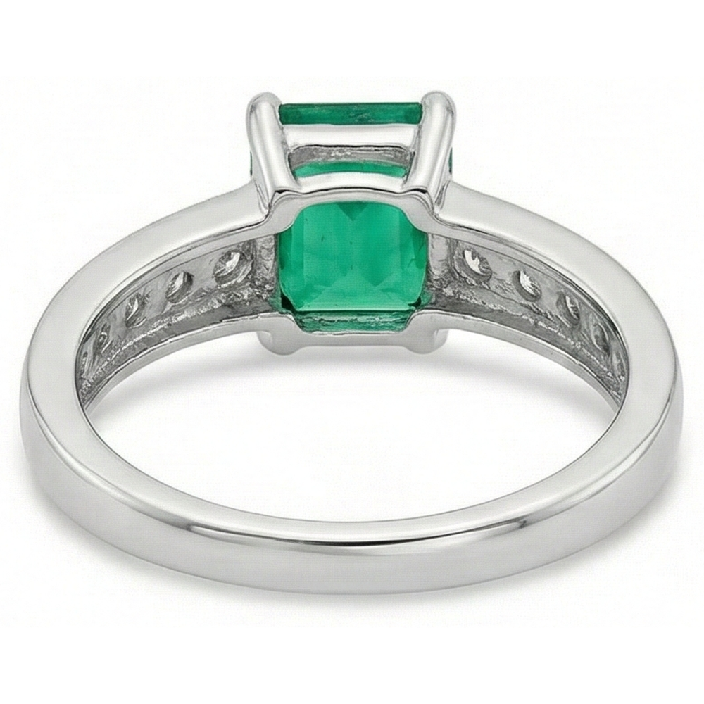 3.75 Ct Green Emerald And Natural Earth Mined Diamond ( Not Lab Grown ) Ring Solitaire With Accents