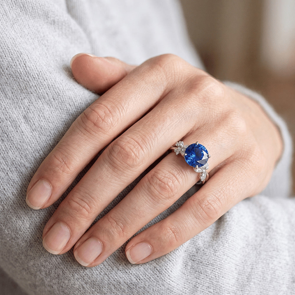 3 Carat Sapphire With Natural Earth Mined Diamond ( Not Lab Grown ) Ring