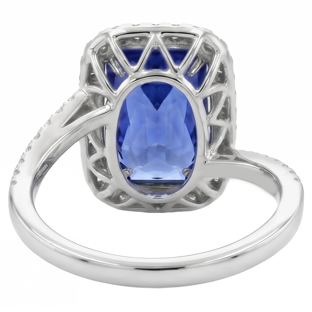 3 Carats Halo Blue Sapphire Engagement Ring Tension Style Pave Natural Earth Mined Diamond ( Not Lab Grown )