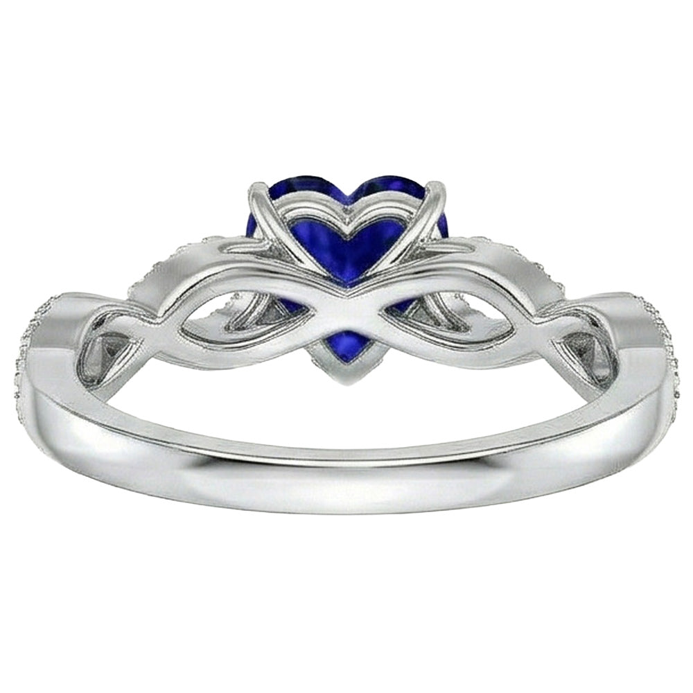 3 Carats Heart Gemstone Blue Sapphire Natural Earth Mined Diamond ( Not Lab Grown ) Ring Infinity Style