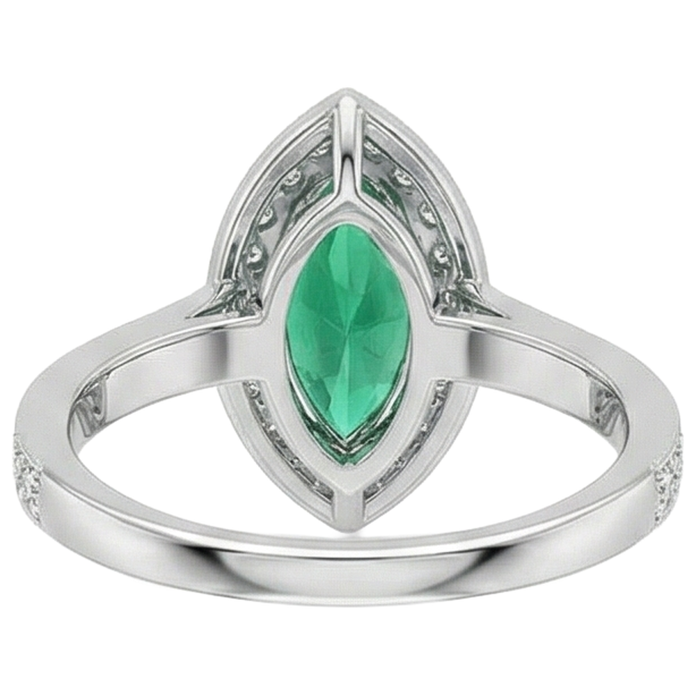 3 Carats Marquise Green Emerald And Natural Earth Mined Diamond ( Not Lab Grown ) Engagement Ring White Gold 14K