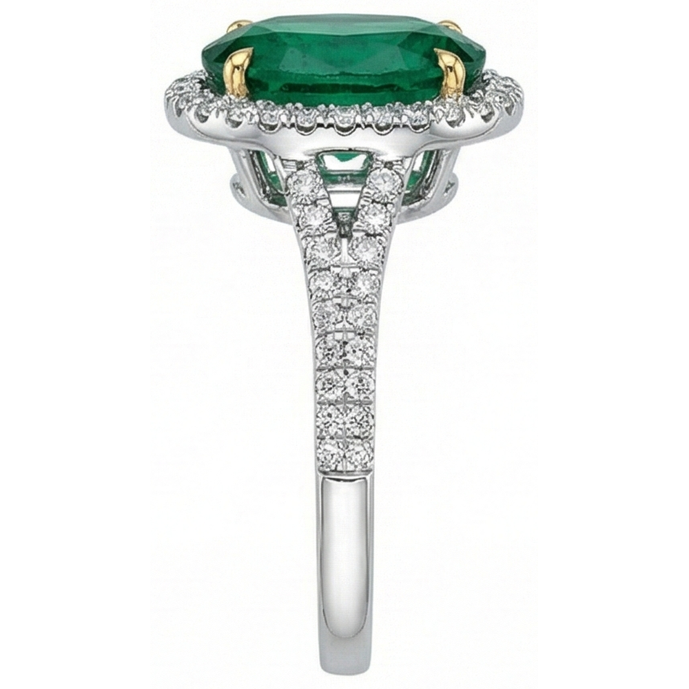 3 Carats Oval Cut Green Emerald With Natural Earth Mined Diamond ( Not Lab Grown ) Ring White Gold 14K