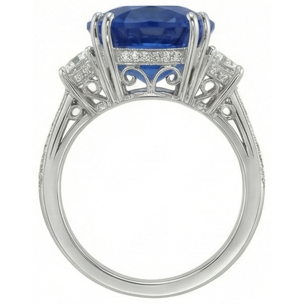 3 Carats Oval Sri Lanka Blue Sapphire Natural Earth Mined Diamond ( Not Lab Grown )s Anniversary Ring