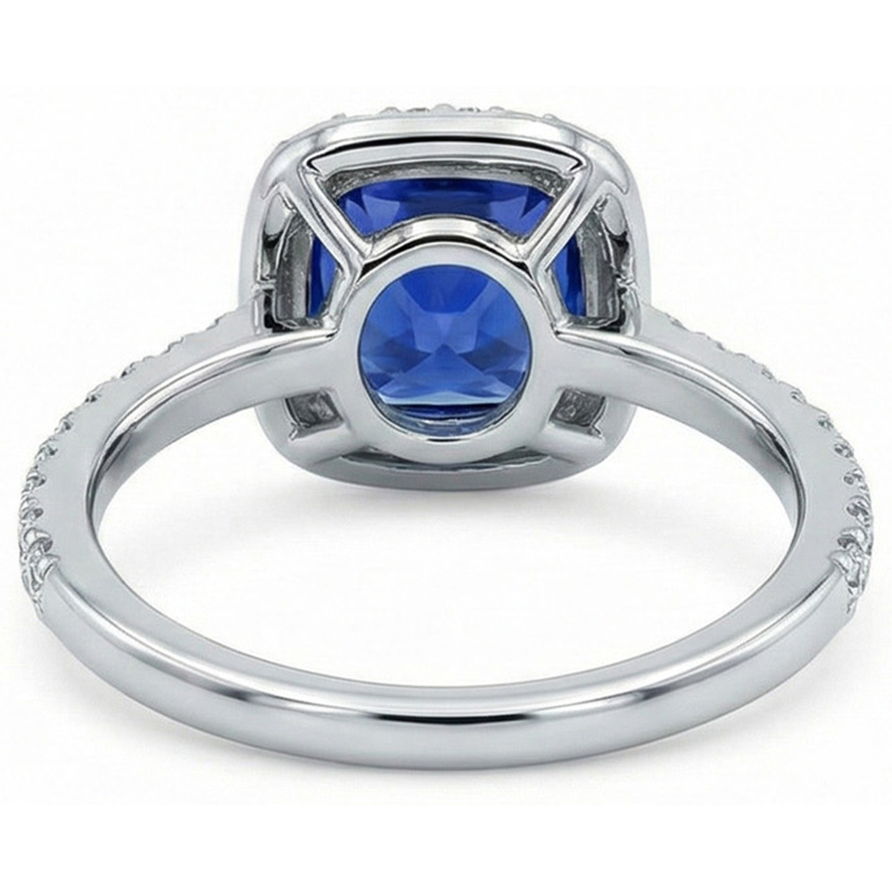 3 Ct Ceylon Sapphire Halo Natural Earth Mined Diamond ( Not Lab Grown ) Wedding Ring Solid White Gold 14K