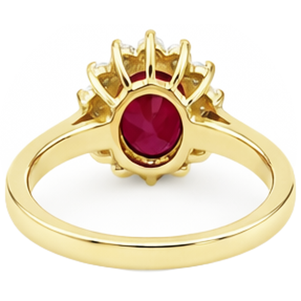 3 Ct Oval Cut Red Ruby And Round Natural Earth Mined Diamond ( Not Lab Grown ) Ring Yellow Gold Jewelry