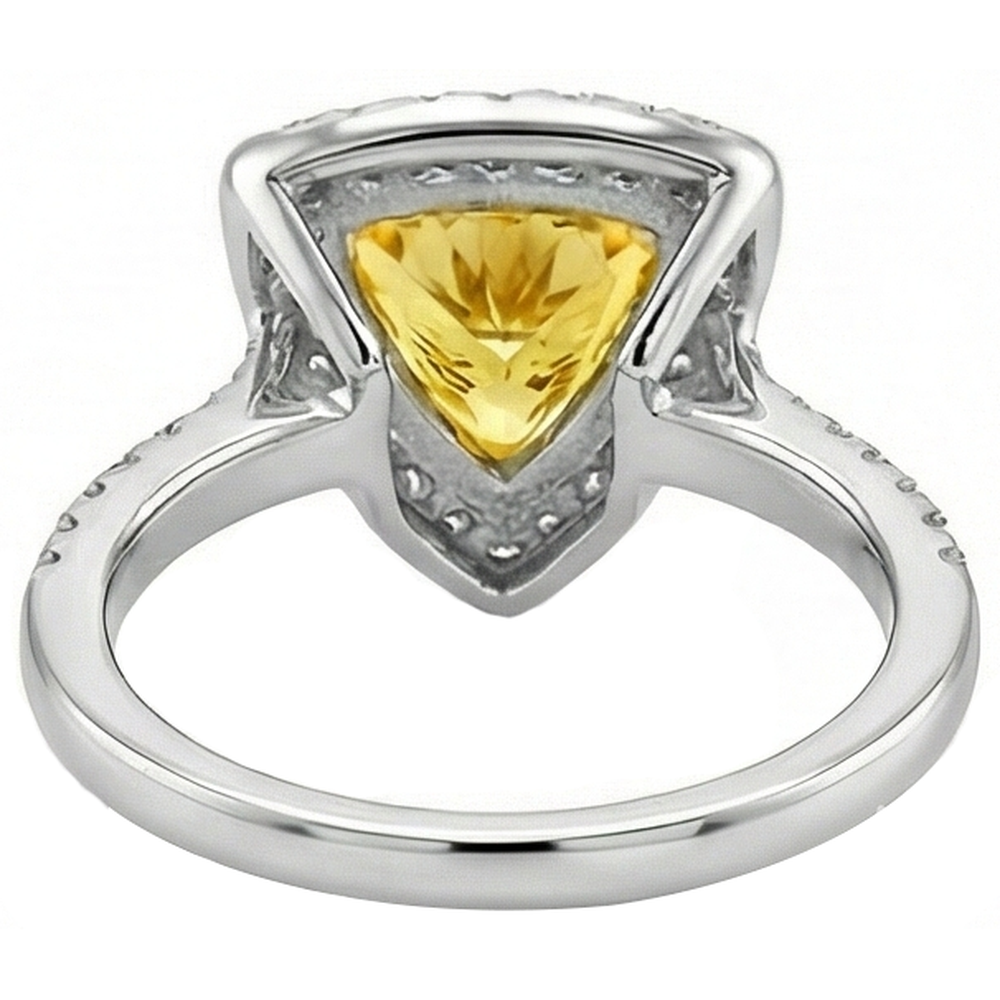 3 Ct Trillion Cut Yellow Sapphire And Round Natural Earth Mined Diamond ( Not Lab Grown )s Ring White Gold