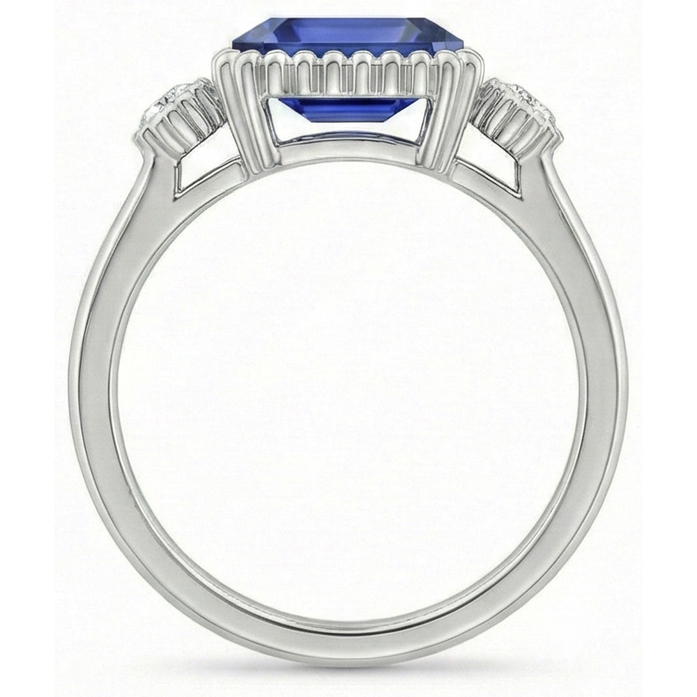 3 Stone Anniversary Ring Bezel Set Natural Earth Mined Diamond ( Not Lab Grown ) & Blue Sapphire 2.75 Carats