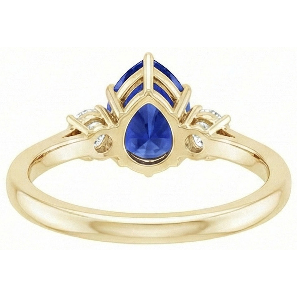 3 Stone Anniversary Ring Pear Blue Sapphire & Natural Earth Mined Diamonds 4.25 Carats