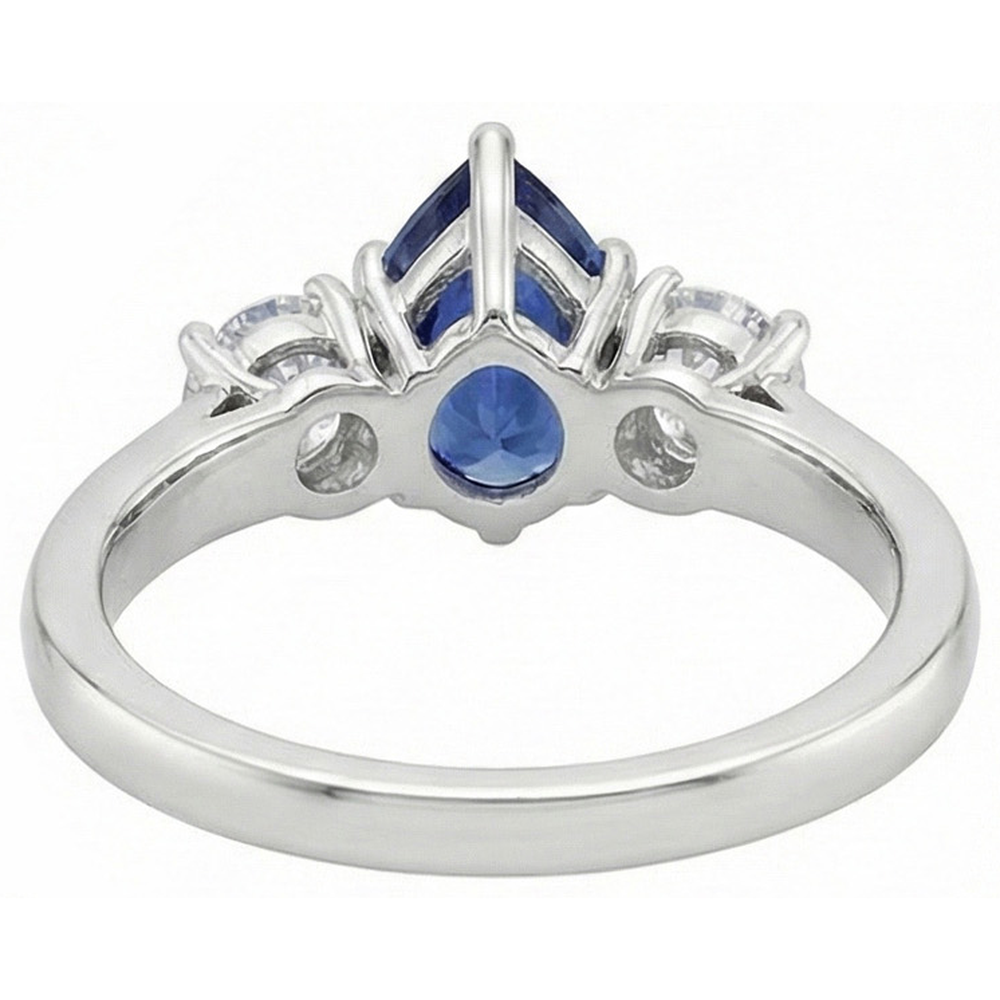 3 Stone Anniversary Ring Pear Ceylon Sapphire & Natural Earth Mined Diamond ( Not Lab Grown )s 4.50 Carats