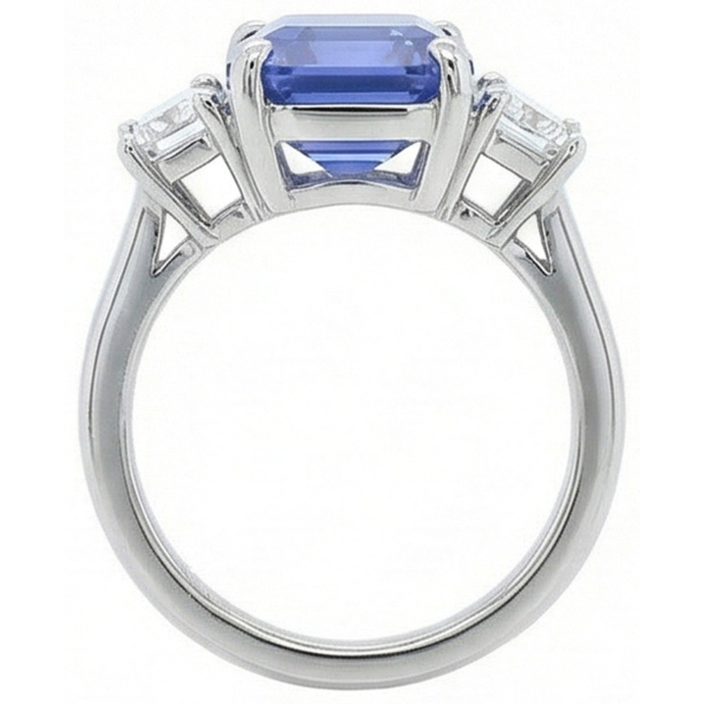 3 Stone Anniversary Ring White Gold Emerald Cut Blue Sapphire 4 Carats