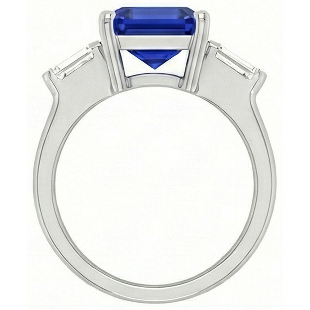 3 Stone Baguette Natural Earth Mined Diamond ( Not Lab Grown ) Ring Asscher Ceylon Blue Sapphire 4 Carats