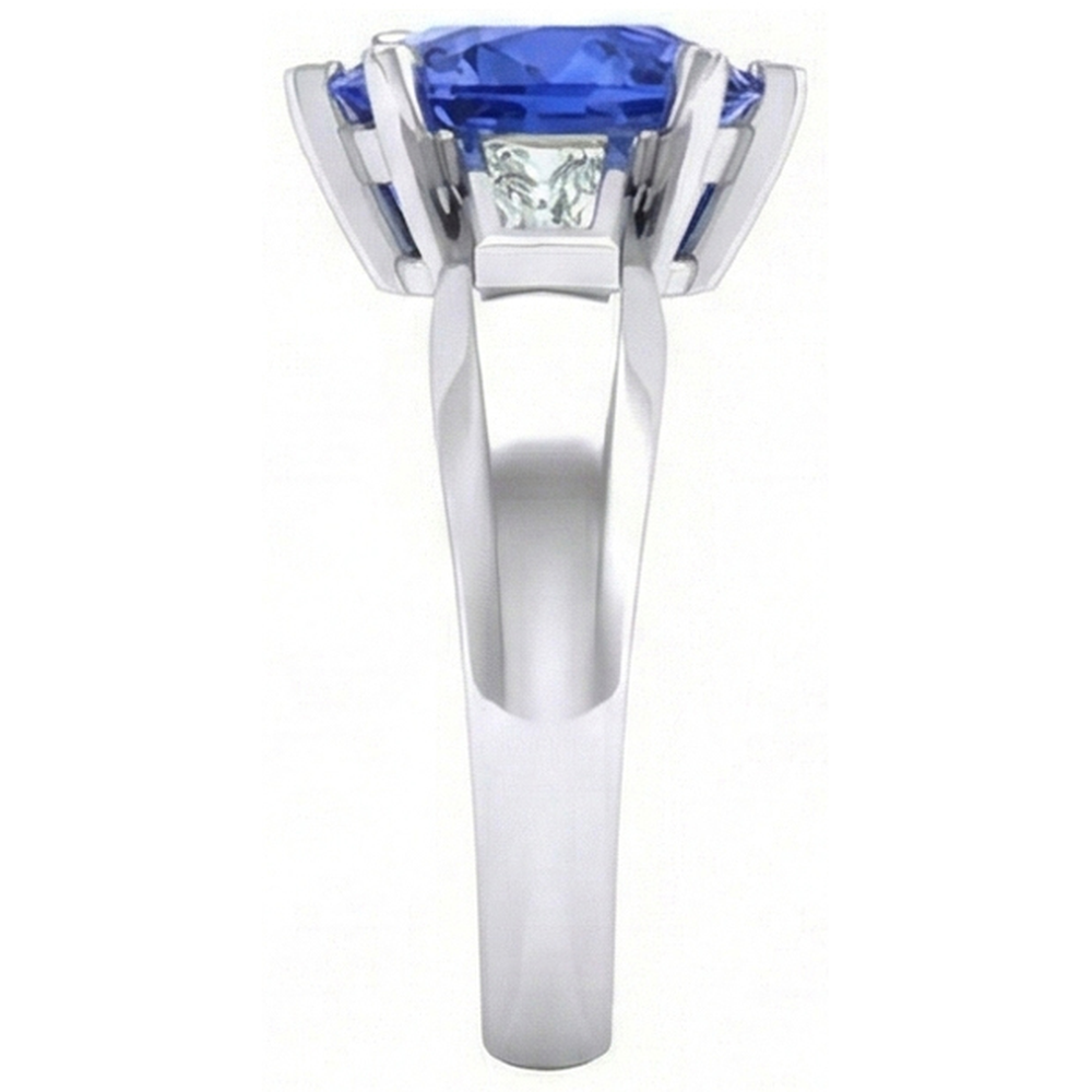 3 Stone Baguette Natural Earth Mined Diamond ( Not Lab Grown ) & Blue Sapphire Heart Shaped Ring 2.75 Carats