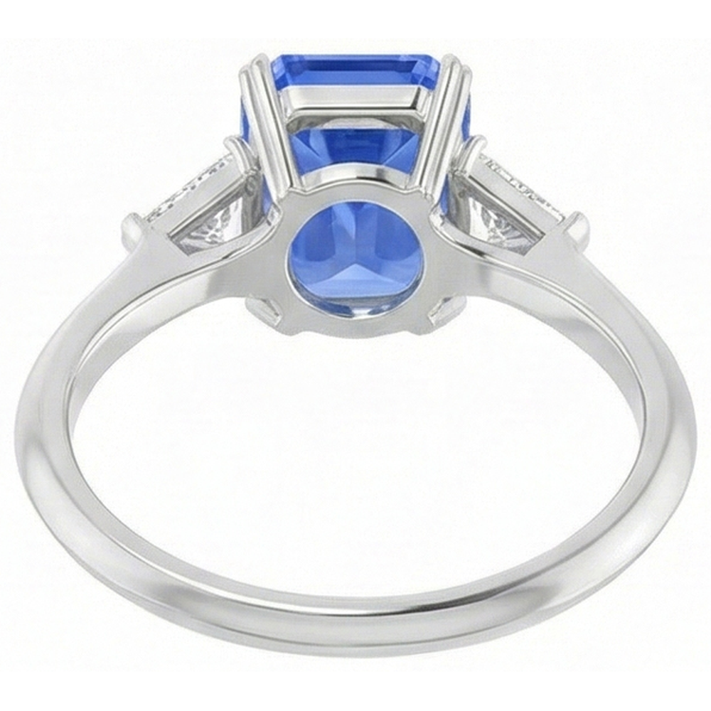 3 Stone Blue Sapphire Ring Small Trillion Natural Earth Mined Diamond ( Not Lab Grown )s Jewelry 2.75 Carats