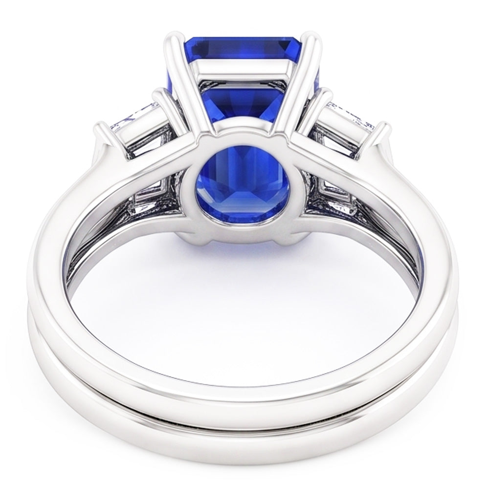 3 Stone Emerald Blue Sapphire & Baguette Natural Earth Mined Diamond ( Not Lab Grown ) Ring Set 1.75 Carats