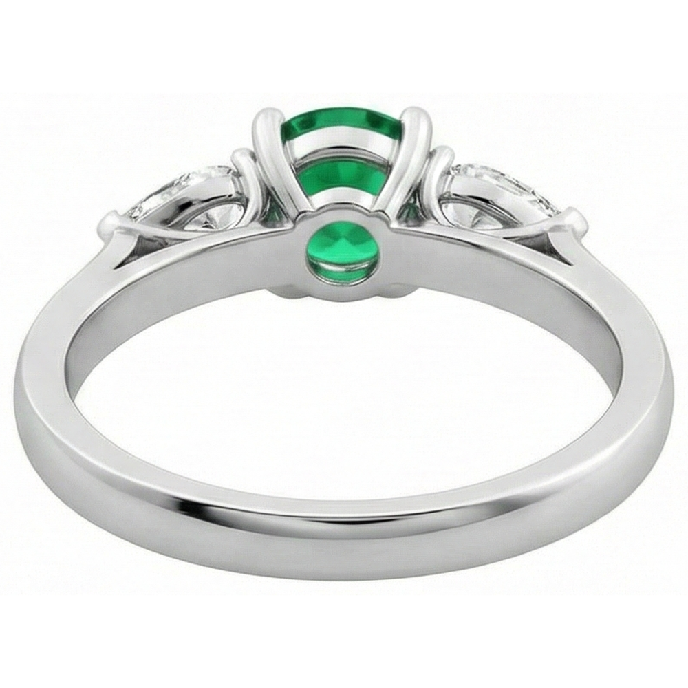 3 Stone Green Emerald & Natural Earth Mined Diamond ( Not Lab Grown ) s 3 Carats Engagement Ring White Gold 14K