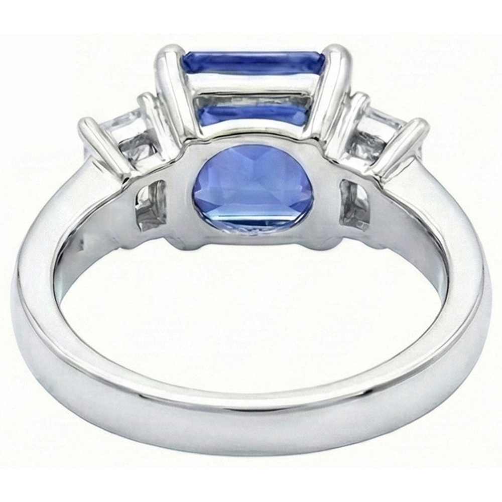 3 Stone Light Blue Sapphire Emerald Cut Ring 2 Carats White Gold