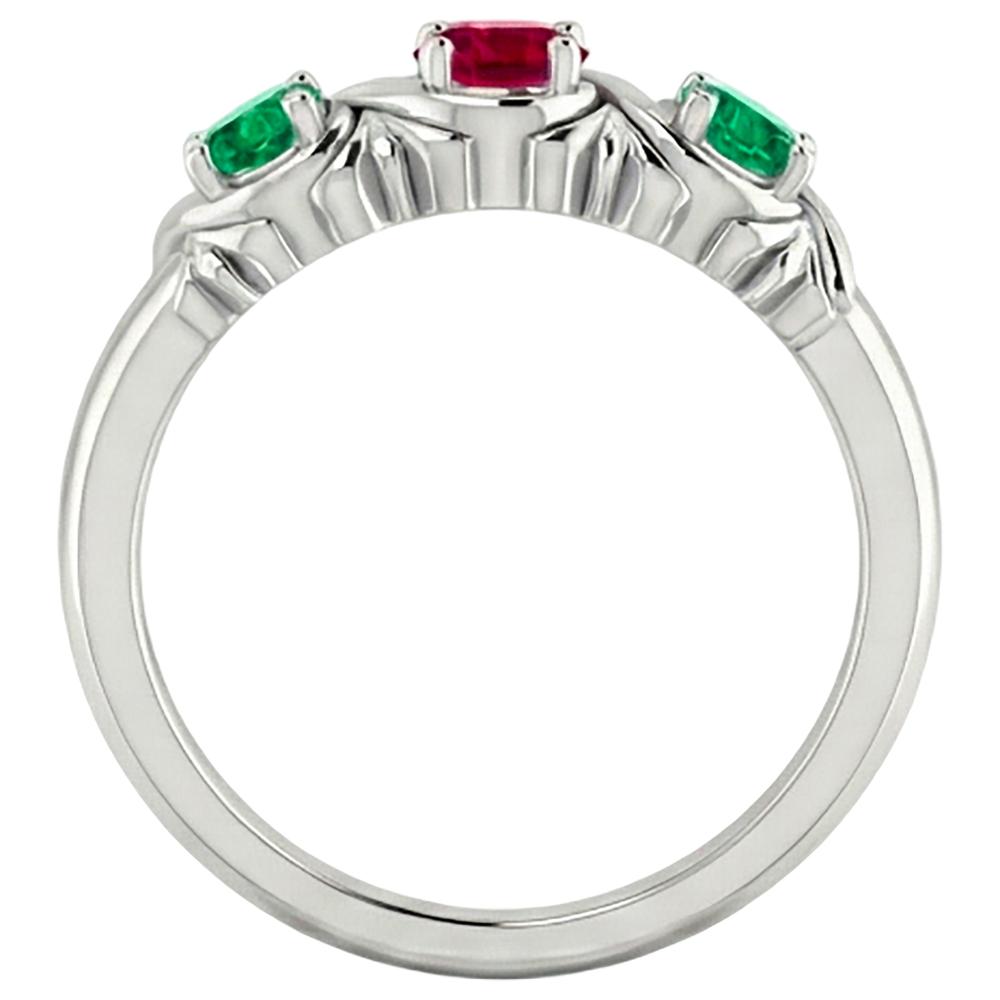 3 Stone Ring 0.60 Carats Antique Style Ruby Emerald