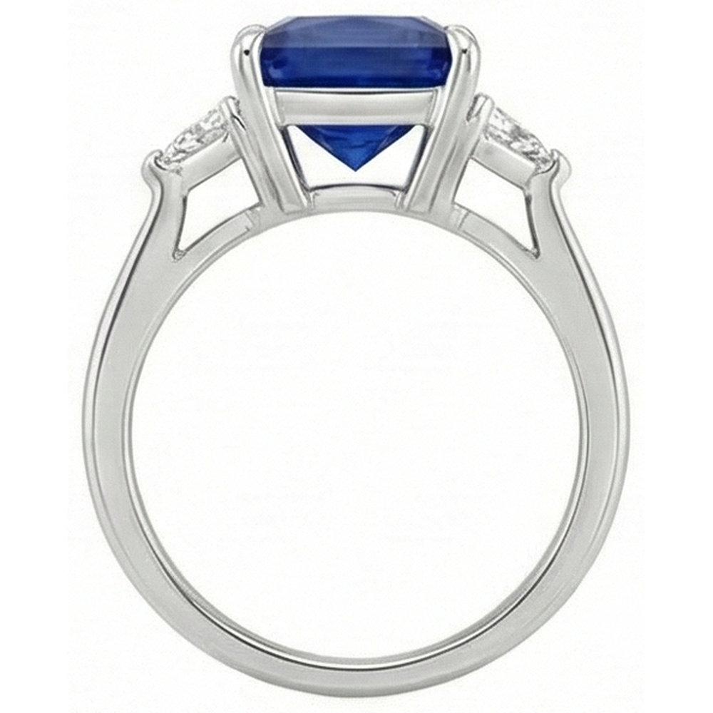 3 Stone Ring Princess Blue Sapphire & Trillion Cut Natural Earth Mined Diamond ( Not Lab Grown )s 5.50 Carat