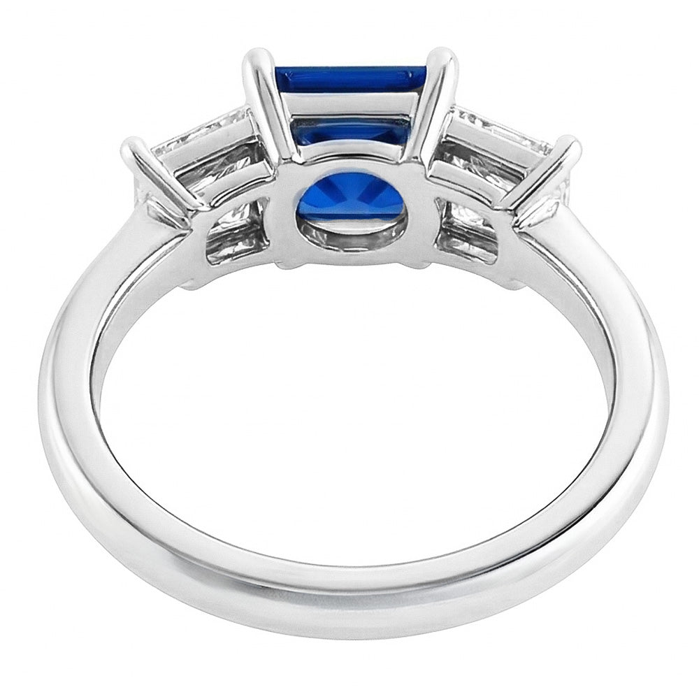 3 Stone Ring Princess Prong Set Ceylon Sapphire & Natural Earth Mined Diamond ( Not Lab Grown )s 2 Carats