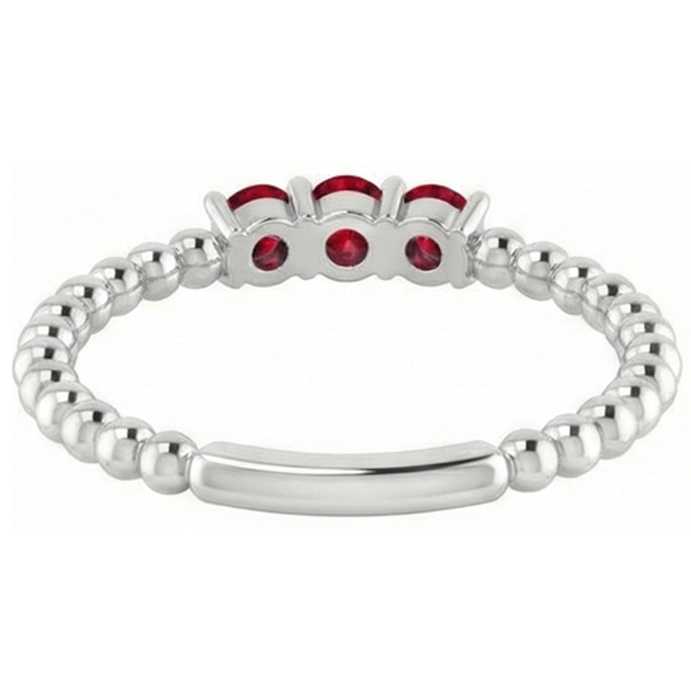 3 Stone Ring Round Burmese Rubies 0.75 Carats Beaded Jewelry New