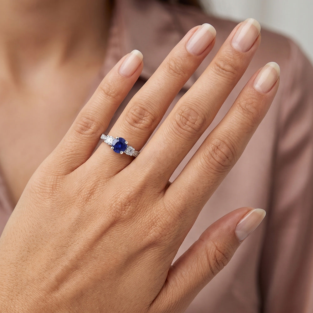 3 Stone Style Gemstone Ring Round Sri Lankan Sapphire 2 Carats
