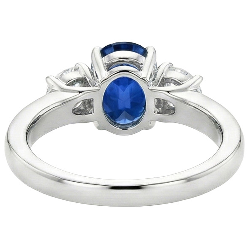 3 Stone Style Sri Lankan Sapphire With Natural Earth Mined Diamond ( Not Lab Grown ) s Ring 3 Carats WG 14K