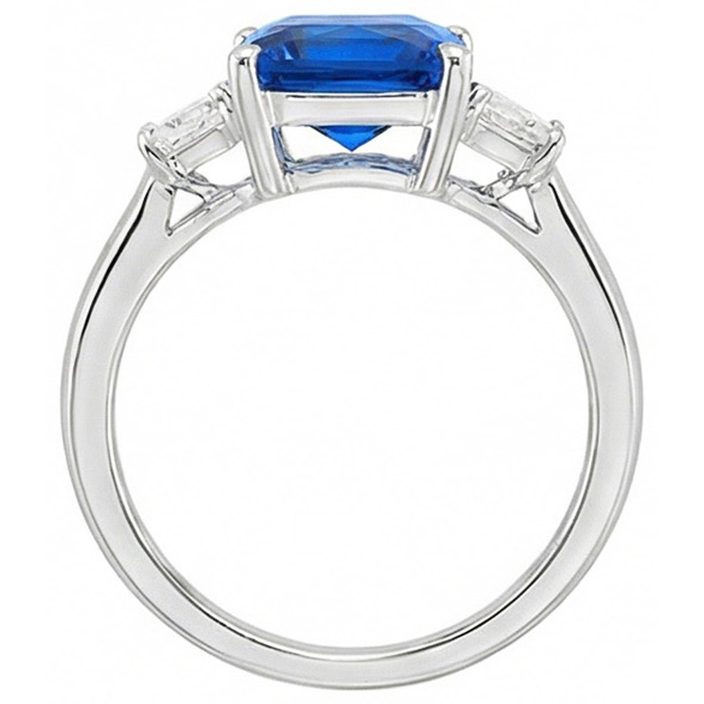 natural radiant sapphire 4ct ring on white background
