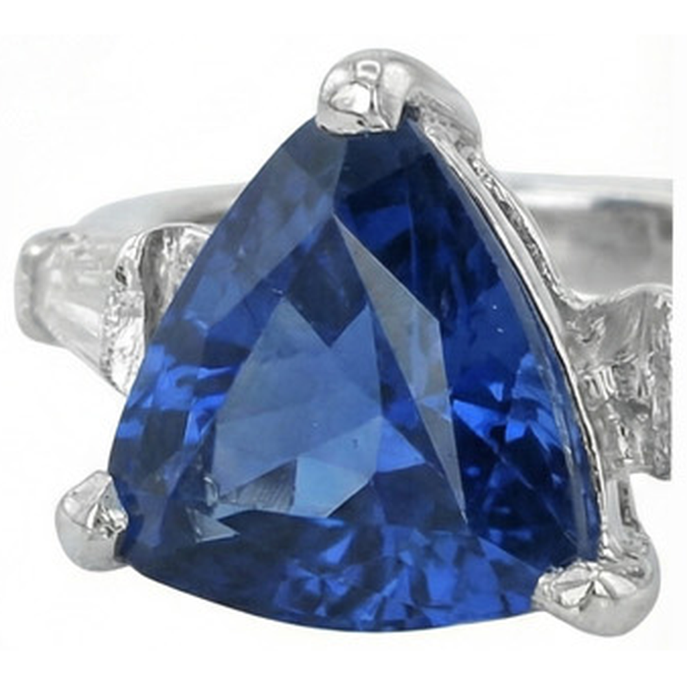 3 Stone Trillion Sapphire Ring Tapered Baguette Natural Earth Mined Diamond ( Not Lab Grown )s 4.50 Carats