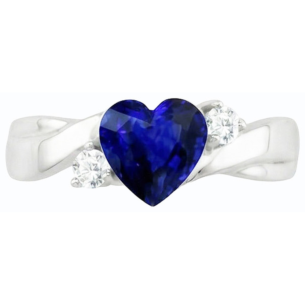 3 Stone Wedding Ring Blue Sapphire Heart & Round Natural Earth Mined Diamond ( Not Lab Grown )s 1.75 Carats