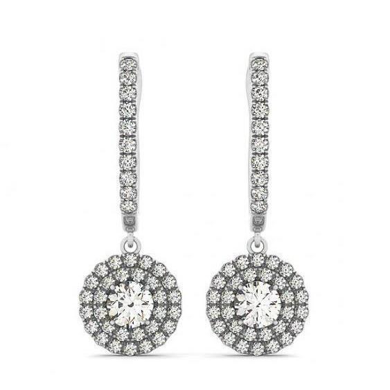 3.00 Carats Hanging Dangle Earrings Round Genuine Diamonds White Gold