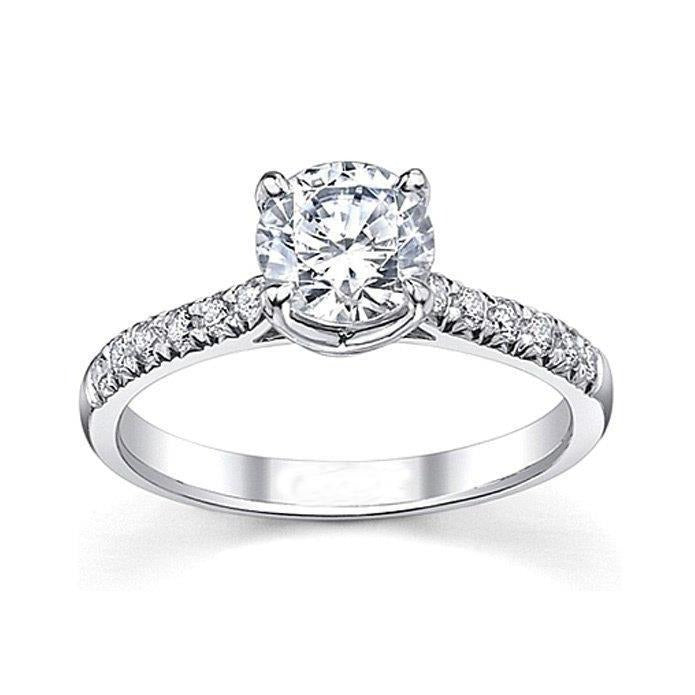 3.20 Carats Round Real Diamonds Anniversary Ring White Gold 14K - Solitaire Ring with Accents-harrychadent.ca
