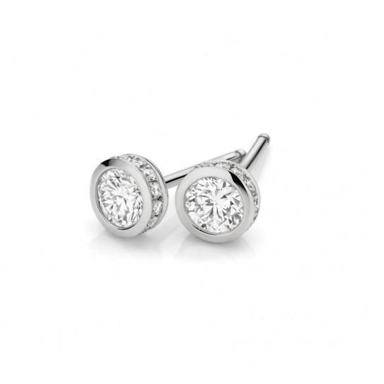 3.20 Ct Round Cut Real Diamonds Lady Studs Earrings Sparkling White Gold - Stud Earrings-harrychadent.ca