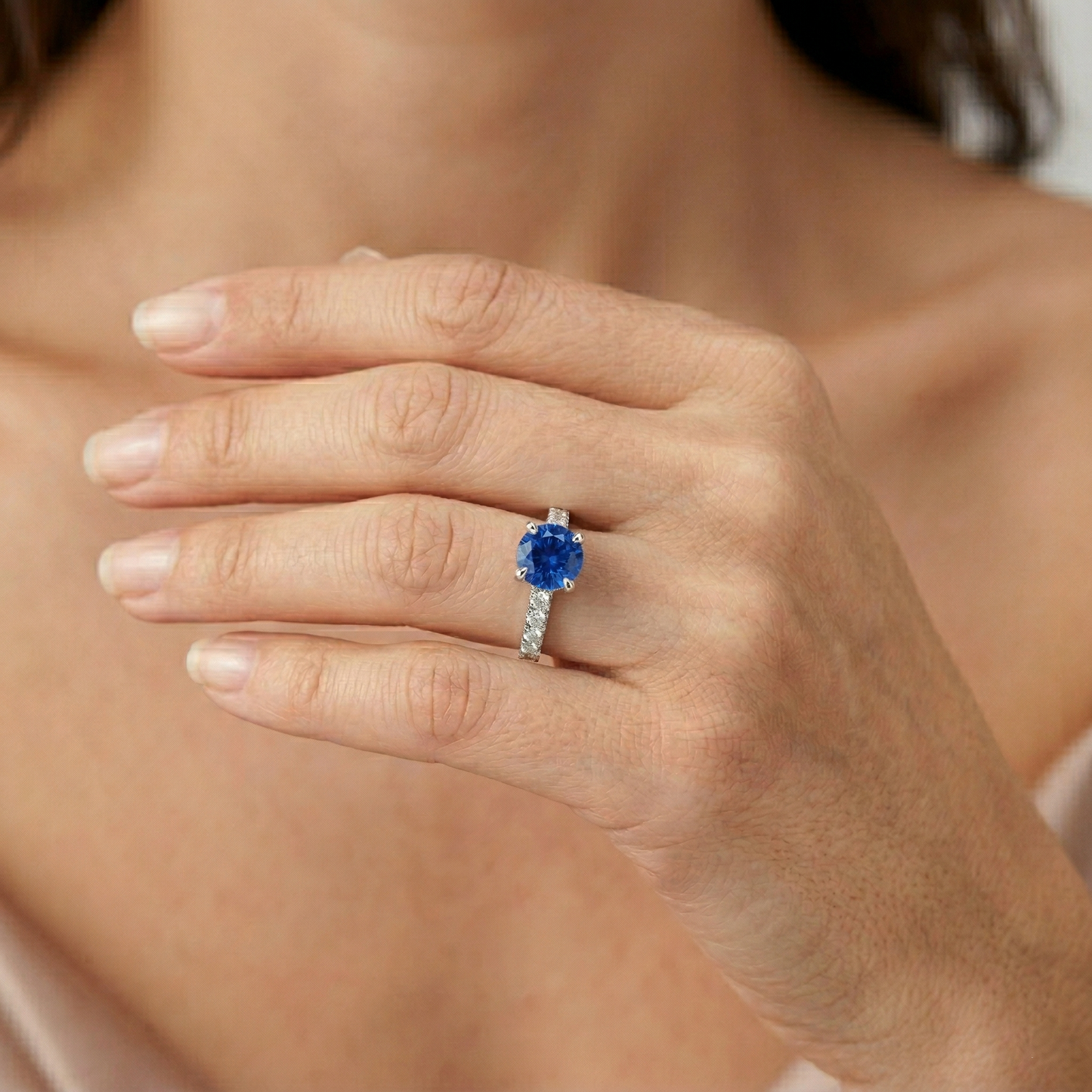 3.20 Ct Sri Lankan Sapphire And Natural Earth Mined Diamond ( Not Lab Grown ) s Ring Gold 14K 4 Prong Set