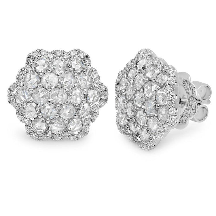 3.20 Carats Natural Diamond Stud Halo Earring White Gold 14K
