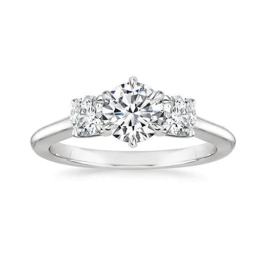 3.25 Carats 3 Stone Style Round Cut Real Diamonds Ring White Gold 14K New