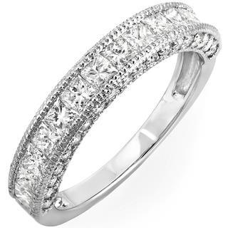 3.30 Carats Princess And Round Lab Grown Diamond Wedding Band White Gold