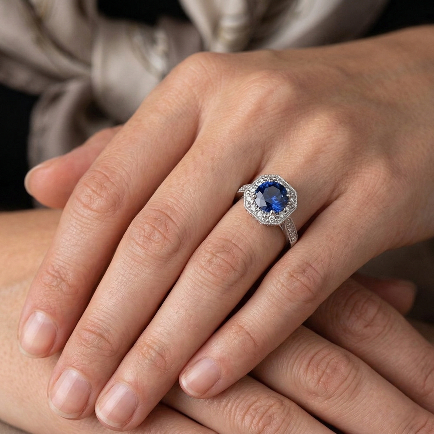 3.35 Ct Sri Lankan Sapphire And Natural Earth Mined Diamond ( Not Lab Grown ) s Ring White Gold 14K