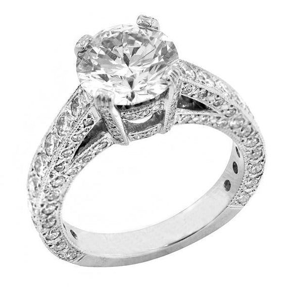 3.40 Carats Genuine Diamond Antique Style Wedding Ring White Gold 14K
