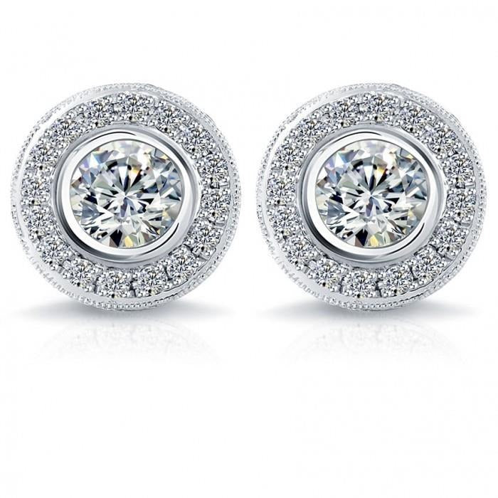 3.50 Carat Pave Halo Real Diamond Stud Earring White Gold Fine Jewelry - Halo Stud Earrings-harrychadent.ca