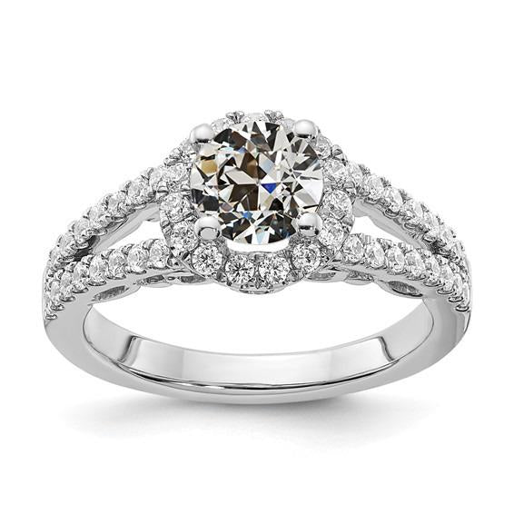 3.50 Carats Halo Round Old Mine Cut Genuine Diamond Ring Split Shank Gold