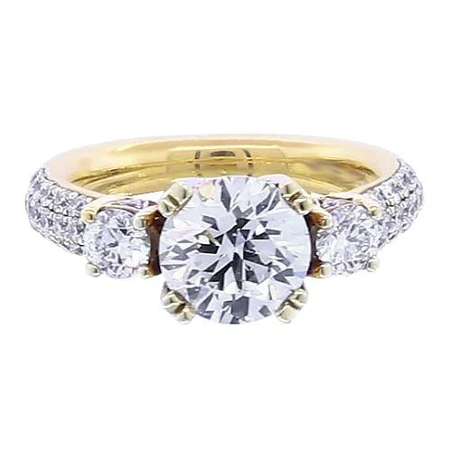 3.50 Carats Natural Diamond Round Engagement Ring Yellow Gold 14K