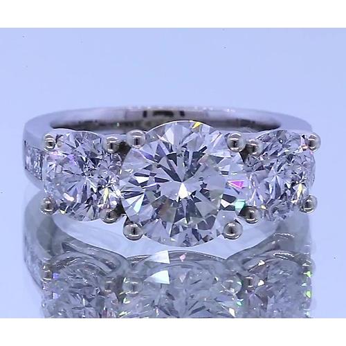 3.50 Carats Real Diamond Engagement Ring 14K White Gold Three Stone