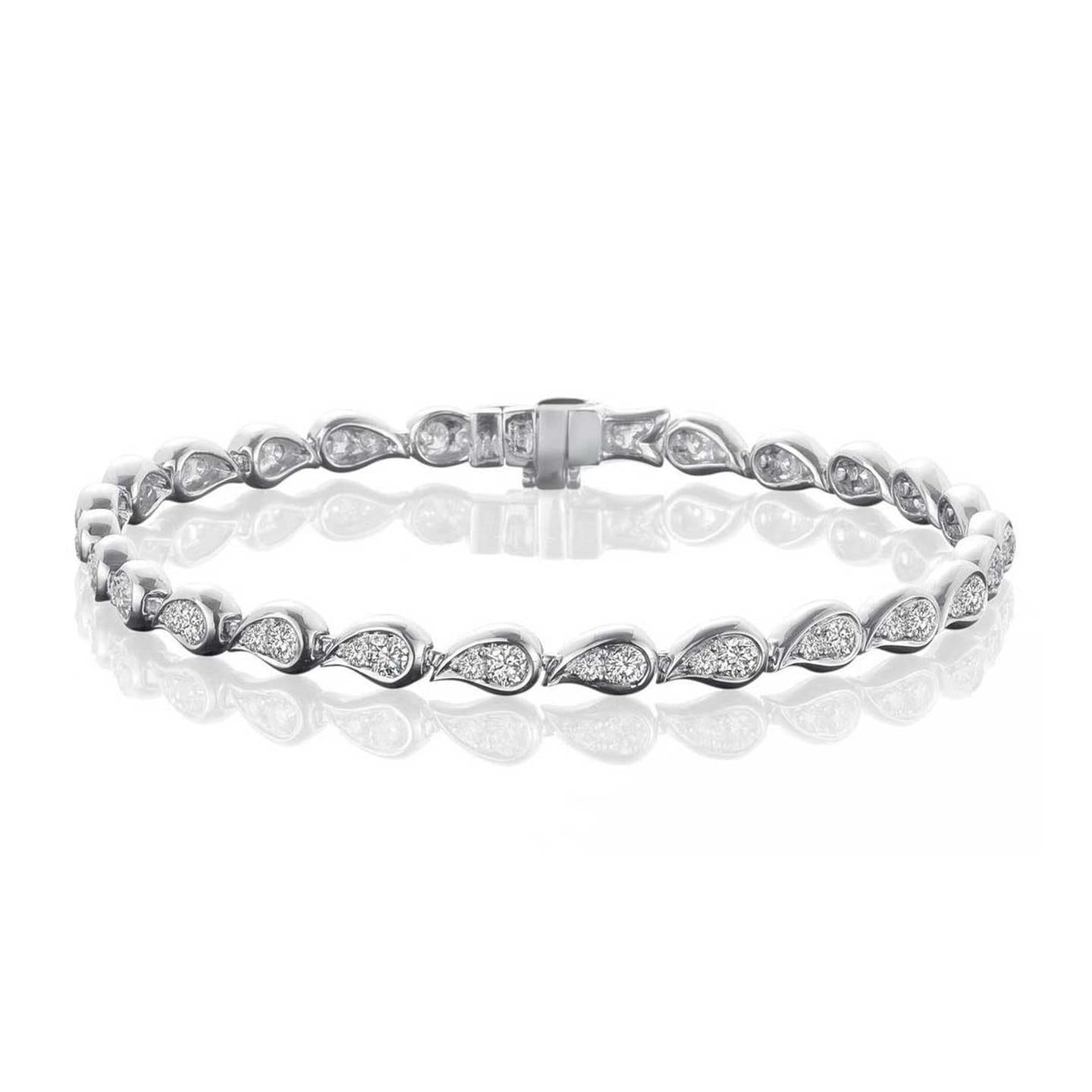 3.50 Carats Real Round Cut Diamonds Ladies Bracelet White Gold 14K