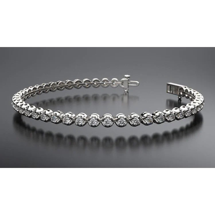 3.50 Carats Round Cut Real Diamonds Tennis Bracelet White Gold 14K New