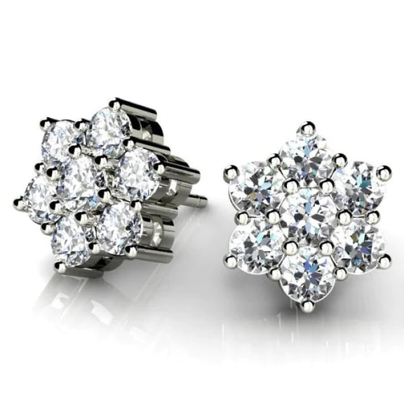 3.50 Carats Round Cut Real Diamonds Women Studs Earring White Gold 14K