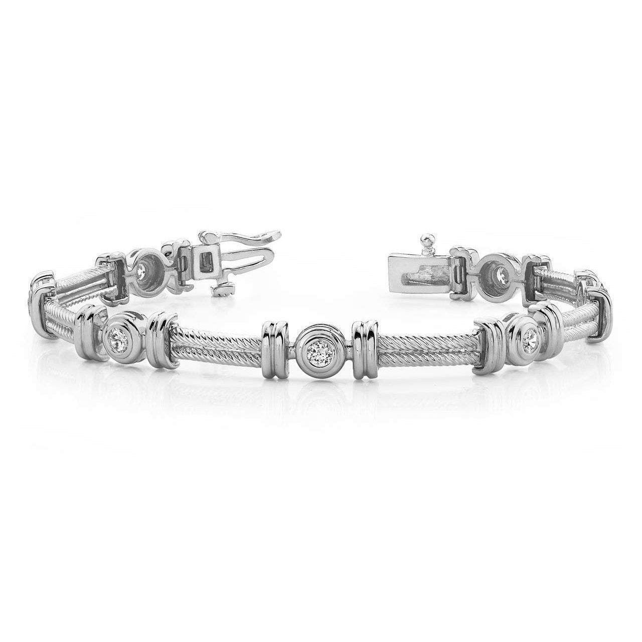 3.50 Carats Twisted Rope Link Real Round Diamonds Bracelet White Gold 14K