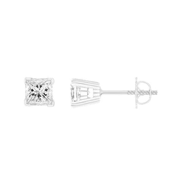3.50 Ct Princess Cut Genuine Diamond Stud Earring 14K White Gold