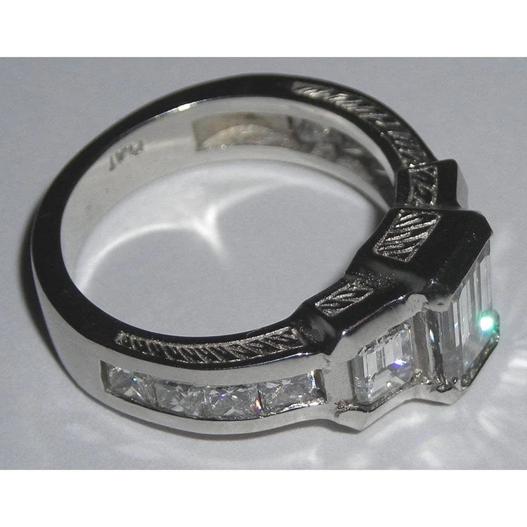 Gold Emerald Three Stone Natural Diamond Engagement Ring New